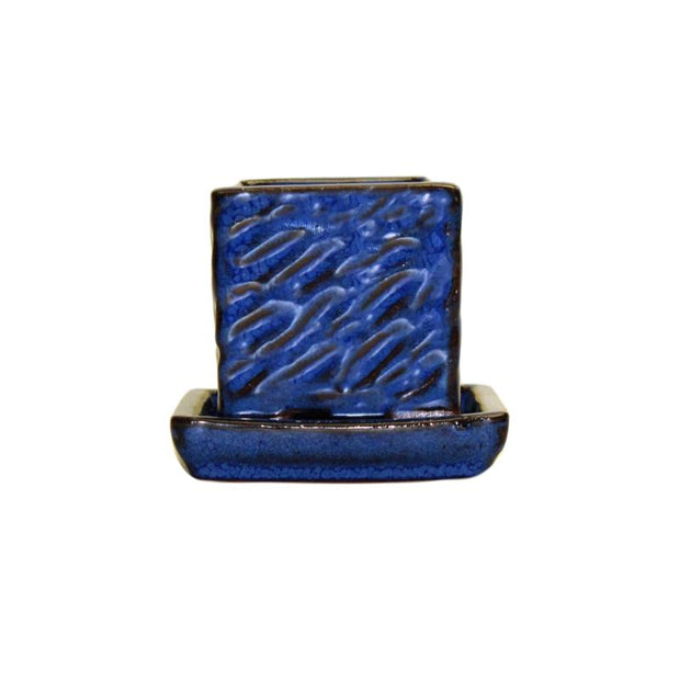 2" Midnight Blue Ceramic Succulent Pot - Rugged Square