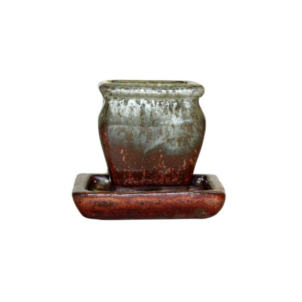 2" Honey Cream Over Copper Ceramic Succulent Pot - Rounded Rectangle