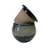 8" White Diamond Over Onyx Teardrop Self Watering Pot