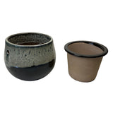 6" White Diamond Over Onyx Teardrop Self Watering Pot
