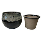 10" White Diamond Over Onyx Teardrop Self Watering Pot
