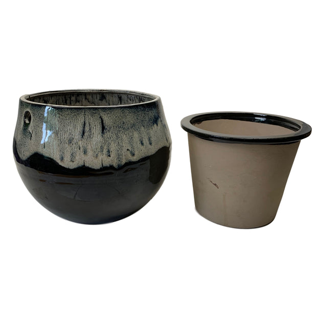 10" White Diamond Over Onyx Teardrop Self Watering Pot