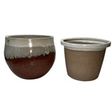 12" Honey Cream Over Copper Teardrop Self Watering Pot