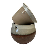 10" Honey Cream Over Copper Teardrop Self Watering Pot