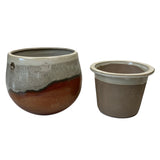 6" Honey Cream Over Copper Teardrop Self Watering Pot