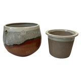 10" Honey Cream Over Copper Teardrop Self Watering Pot