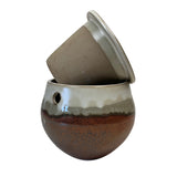 6" Honey Cream Over Copper Teardrop Self Watering Pot