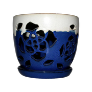 6" Sky Blue Over Cobalt Floral Cutout Orchid Pot