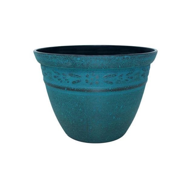 Stone Collection - 12" Plastic Flower Pot - Misty Turquoise