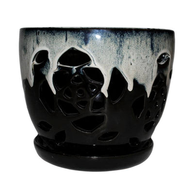 6" Honey Cream Over Coffee Floral Cutout Orchid Pot