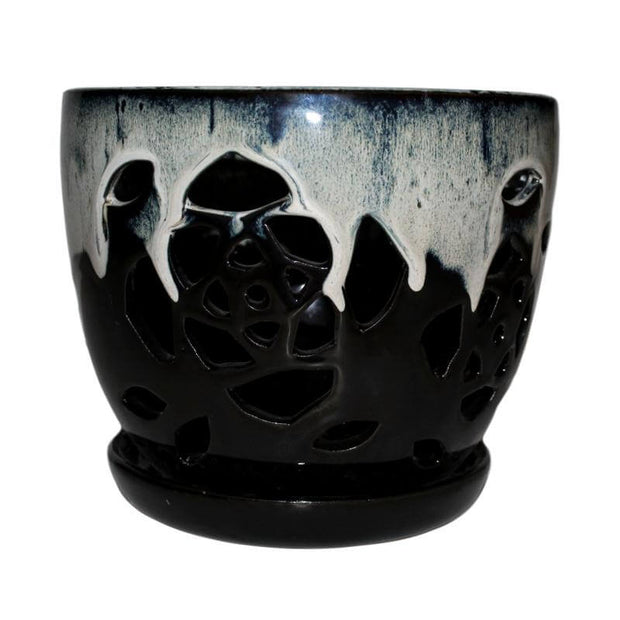 6" Honey Cream Over Coffee Floral Cutout Orchid Pot