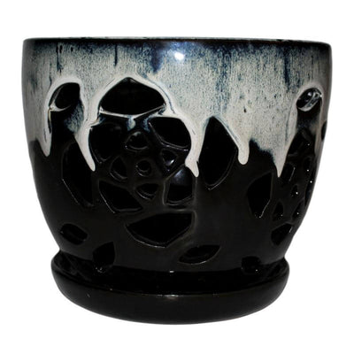 8" Honey Cream Over Coffee Floral Cutout Orchid Pot