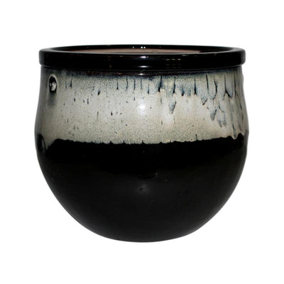 12" White Diamond Over Onyx Teardrop Self Watering Pot
