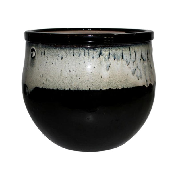 12" White Diamond Over Onyx Teardrop Self Watering Pot