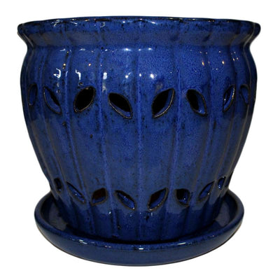 10" Midnight Blue Pinwheel Fluted Ceramic Planter