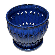 10" Midnight Blue Pinwheel Fluted Ceramic Planter