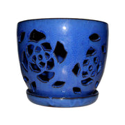 6" Midnight Blue Floral Cutout Orchid Pot