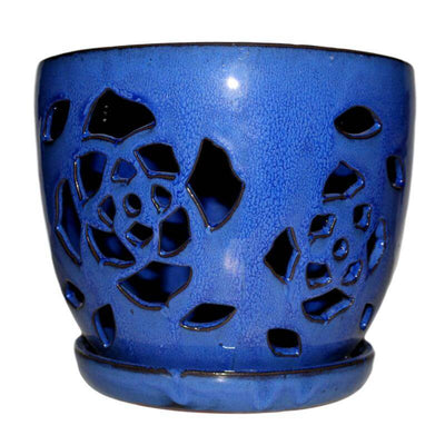 8" Midnight Blue Floral Cutout Orchid Pot
