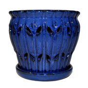 8" Midnight Blue Pinwheel Fluted Ceramic Planter