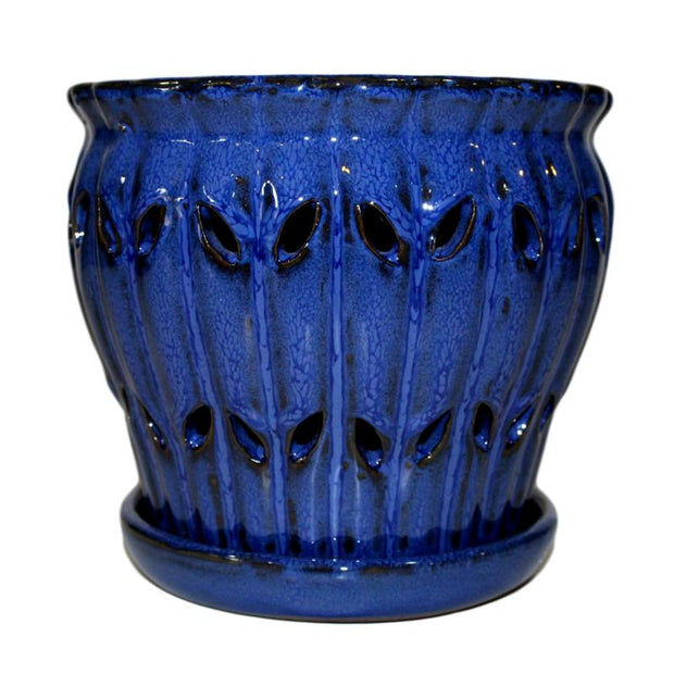 8" Midnight Blue Pinwheel Fluted Orchid Pot