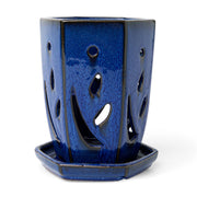 4" x 6" Midnight Blue Fluted Hexagon Ceramic Orchid Pot