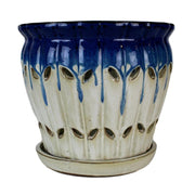 8" Cobalt Blue Over Cream Pinwheel Fluted Orchid Pot