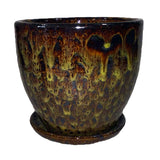 11.5" Molten Yellow Ceramic Volcano Pot and Detached Drip Tray