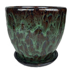 14" Jadeite Green Ceramic Volcano Pot and Detached Drip Tray