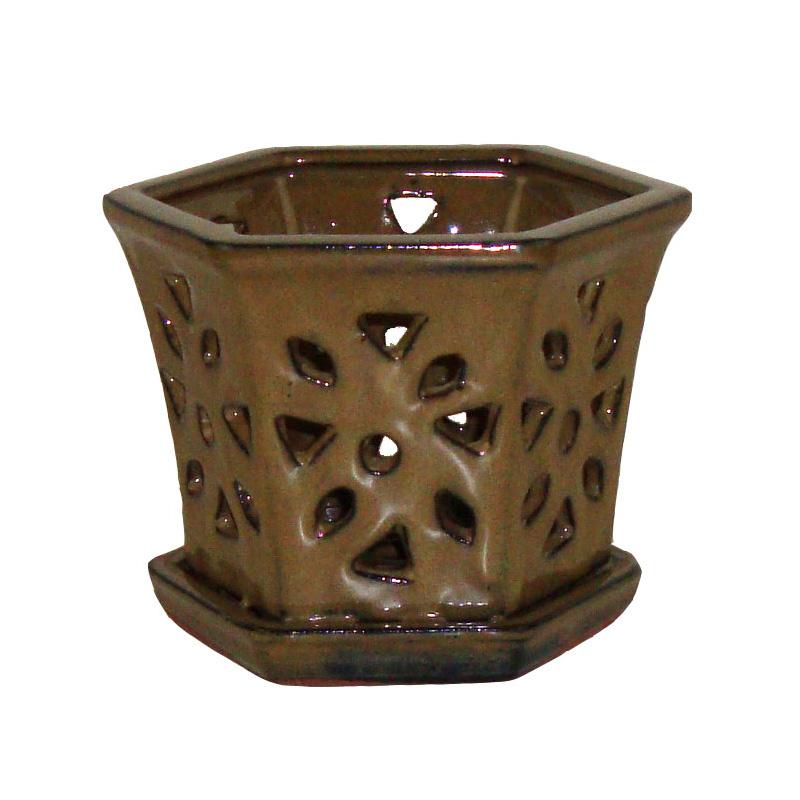5" Moss Hexagon Ceramic Orchid Pot