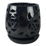 5" Black Pearl Floral Cutout Round Ceramic Orchid Pot