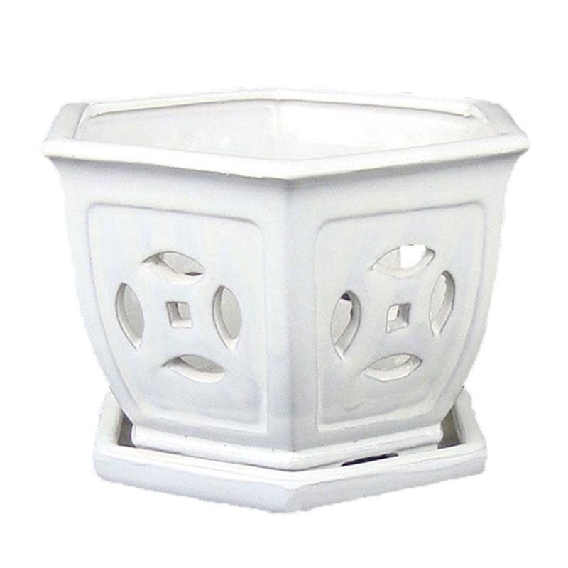 5" Vanilla Bean Hexagon Ceramic Orchid Pot