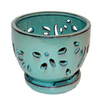 5" Aqua Contoured Round Ceramic Orchid Pot