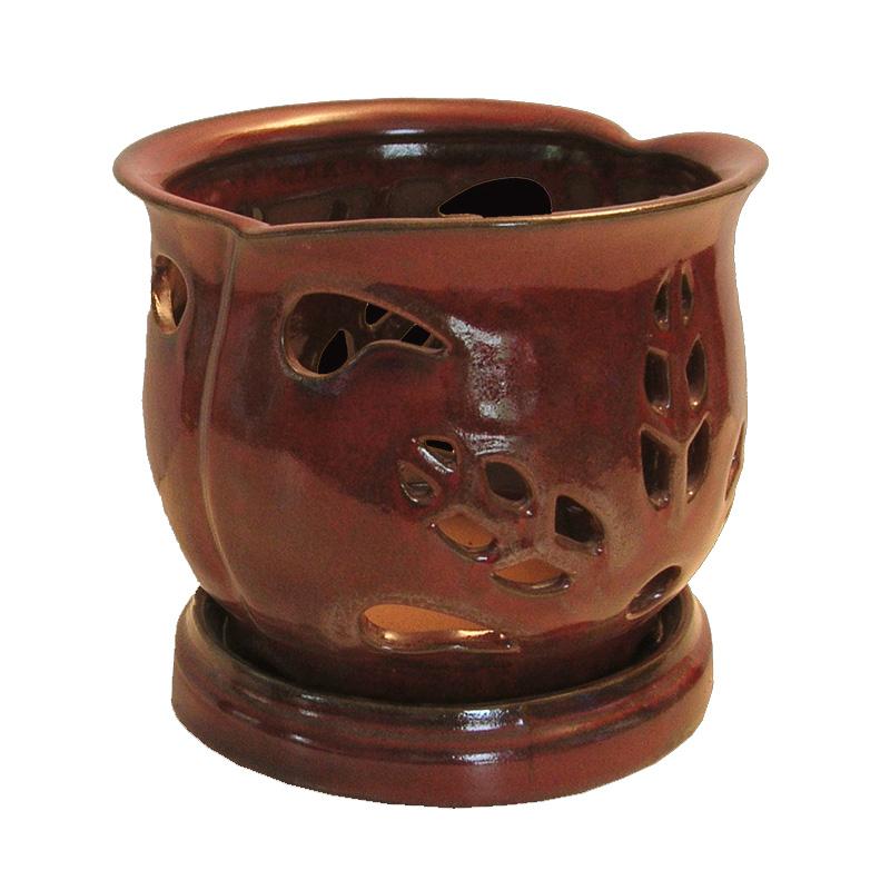 6" Parisian Red Blooming Round Ceramic Orchid Pot