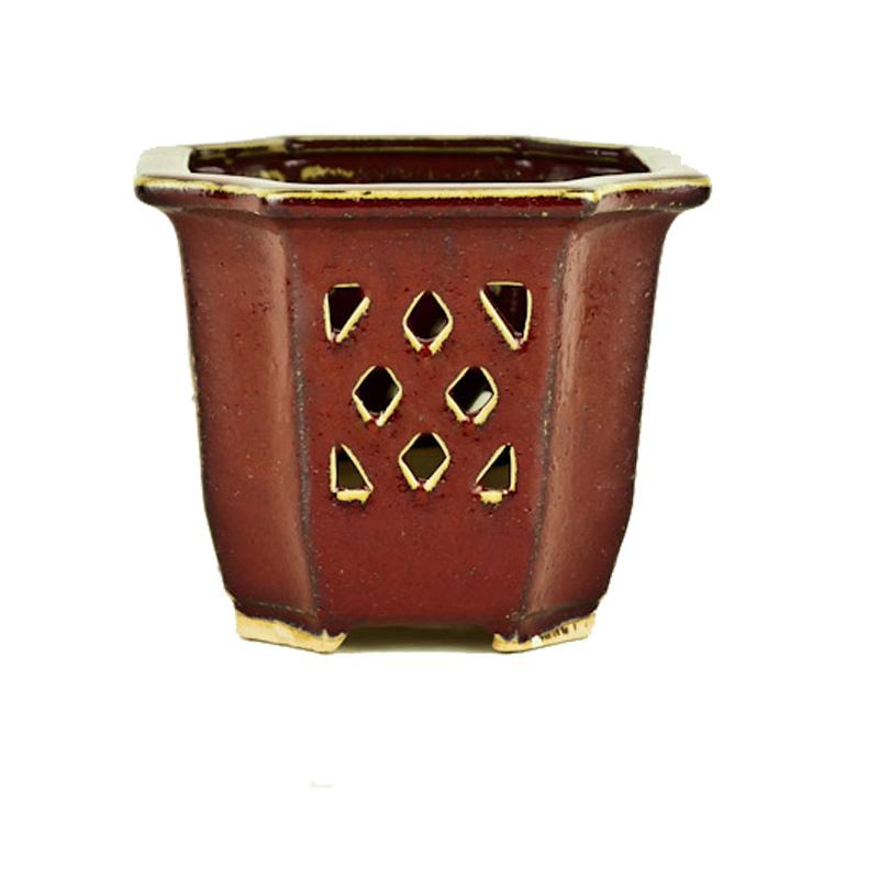 5" Parisian Red Sculpted Square Ceramic Orchid Pot