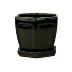 5" Solid Black Onyx Hexagon Ceramic Orchid Pot