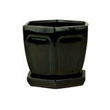 5" Solid Black Onyx Hexagon Ceramic Orchid Pot