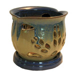 6" Bay Blue over Moss Blooming Round Ceramic Orchid Pot