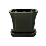 5" Solid Black Onyx Square Ceramic Orchid Pot