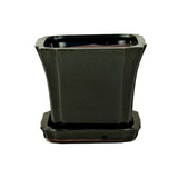 5" Solid Black Onyx Square Ceramic Orchid Pot