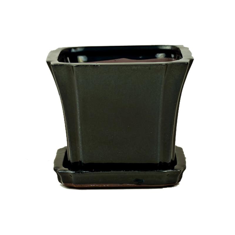 5" Solid Black Onyx Square Ceramic Orchid Pot