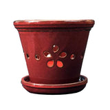 5" Parisian Red Round Floral Cutout Ceramic Orchid Pot