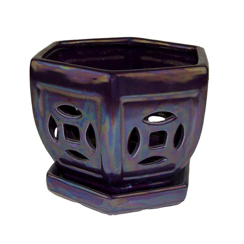 5" Royal Purple Pearl Hexagon Ceramic Orchid Pot