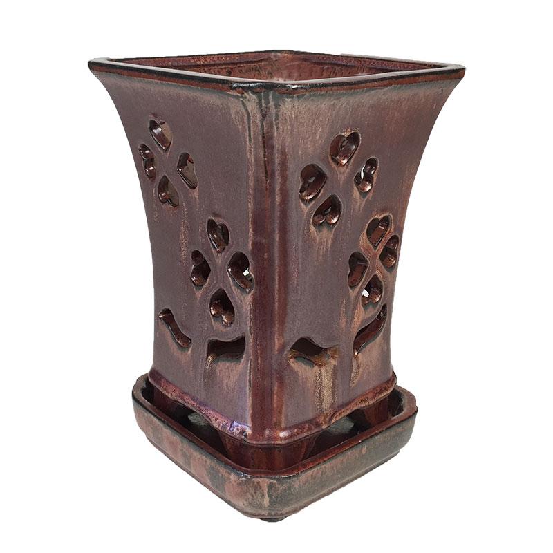 5" x 7.5" Tall Copper Square Ceramic Orchid Pot
