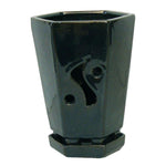 5" x 7.5" Tall Dark Teal Hexagon Ceramic Orchid Pot