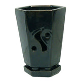 5" x 7.5" Tall Dark Teal Hexagon Ceramic Orchid Pot