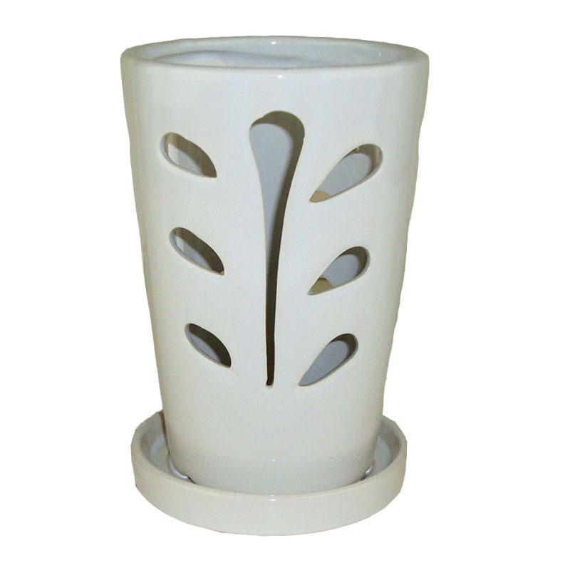 5" x 7.5" Tall White Gloss Round Ceramic Orchid Pot
