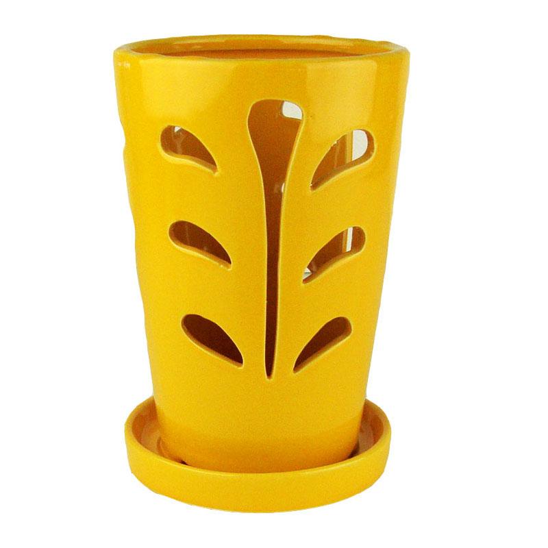 5" x 7.5" Tall Sunshine Gloss Round Ceramic Orchid Pot
