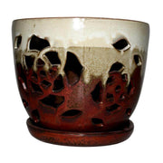 8" Honey Cream Over Copper Floral Cutout Ceramic Planter