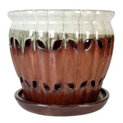 10" Honey Cream Over Copper Pinwheel Fluted Ceramic Planter