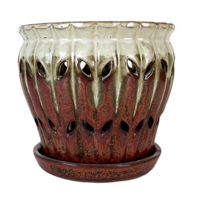 8" Honey Cream Over Copper Pinwheel Fluted Orchid Pot
